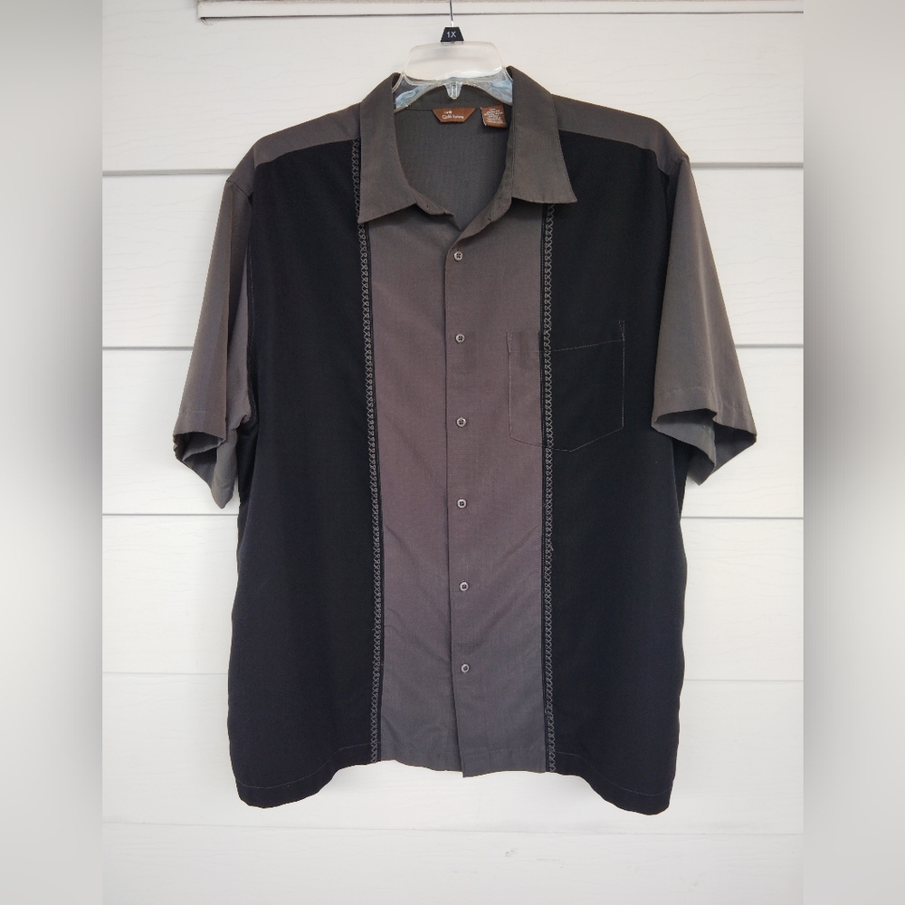 Cafe Luna Men's Short Sleeve Retro Bowling Style Shirt Black Gray ~ Size 2XL